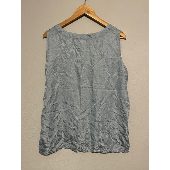 Vintage Womens Top Large Blue Silk Satin Abstract Damask Sleeveless Fairy 90s - Picture 3 of 6